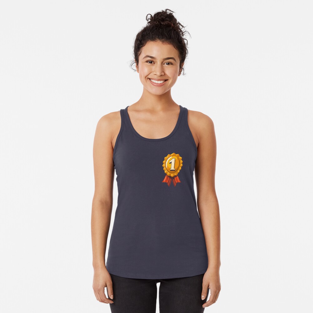 Racerback Tank Top 1st Place Golden Medal Cockade Gold Badge with Red Striped Ribbon