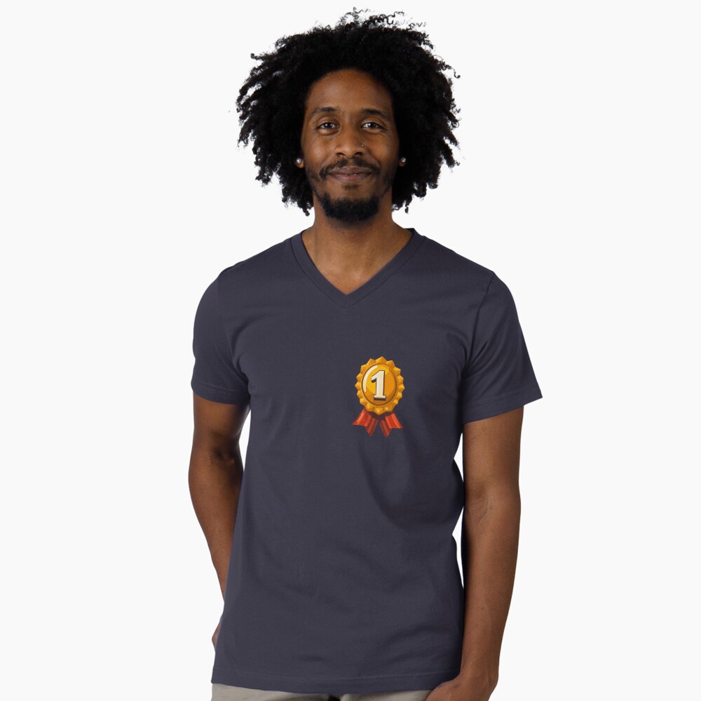1st Place Golden Medal Cockade with Red Striped Ribbon V-Neck T-Shirt