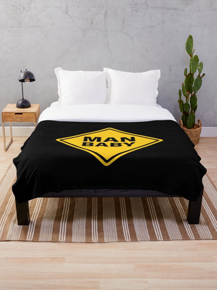 Thumbnail 1 of 6, Throw Blanket, Man Baby - Warning Sticker designed and sold by unrealindeed.