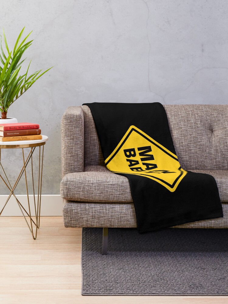 Thumbnail 2 of 6, Throw Blanket, Man Baby - Warning Sticker designed and sold by unrealindeed.