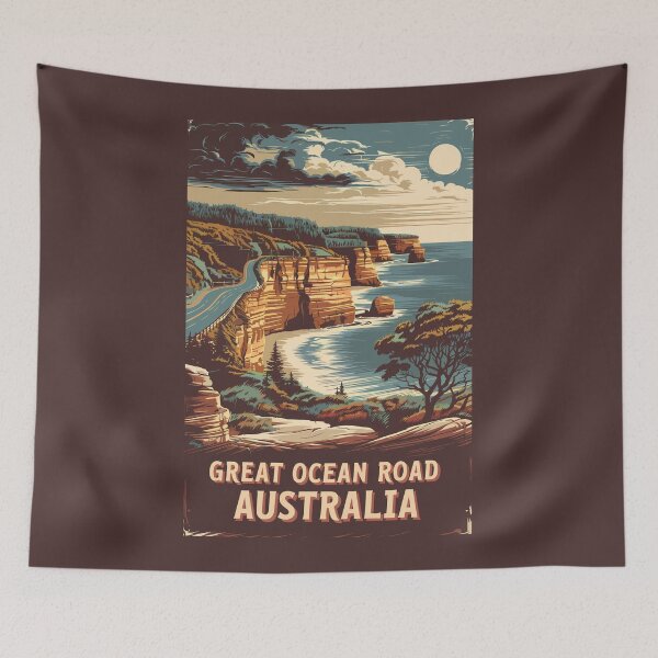 Item preview, Great Ocean Road Australia Illustration Travel Art Vintage designed and sold by KrisSidDesigns.