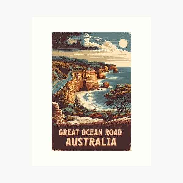 Item preview, Great Ocean Road Australia Illustration Travel Art Vintage designed and sold by KrisSidDesigns.