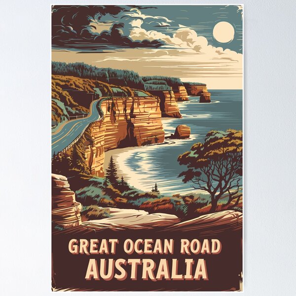 Item preview, Great Ocean Road Australia Illustration Travel Art Vintage designed and sold by KrisSidDesigns.