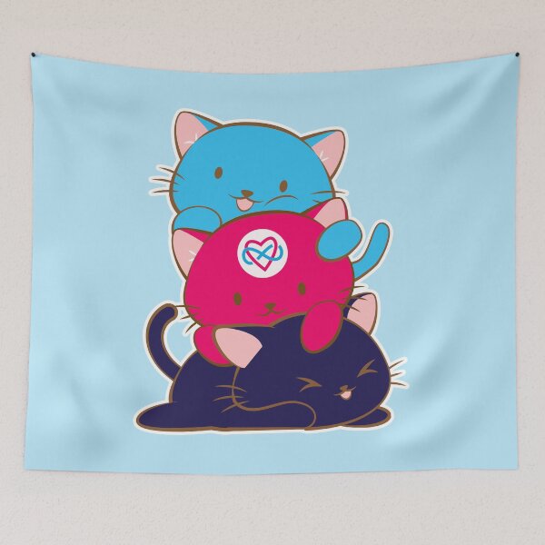 Item preview, Poly Pride Infinity Heart Subtle LGBTQ Polyamory Pride Flag Kawaii Cats Stack designed and sold by Irene Koh.