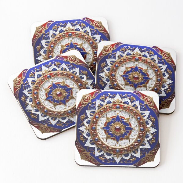 Item preview, Regal Mandala with Jewels and Reliefs in Blue, Red and Gold designed and sold by MandalasShops.