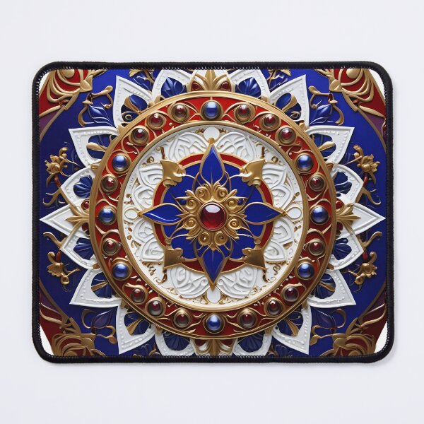 Item preview, Regal Mandala with Jewels and Reliefs in Blue, Red and Gold designed and sold by MandalasShops.