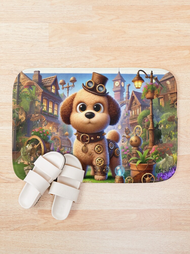 Thumbnail 1 of 6, Bath Mat, Steampunk Pugapoo designed and sold by Sillytoe.