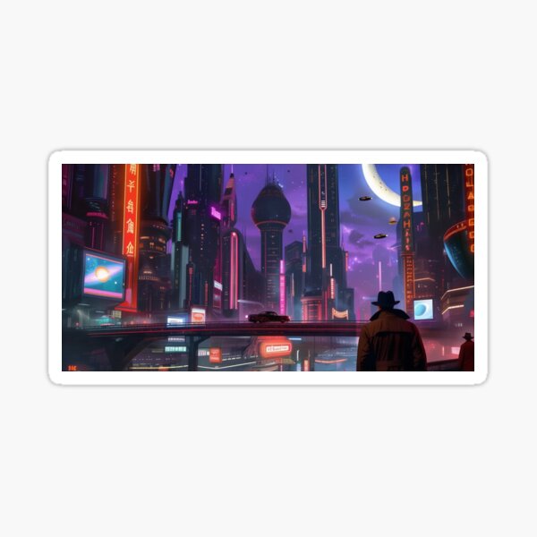 Timeless Metropolis: A Retro-Futuristic Skyline Sticker