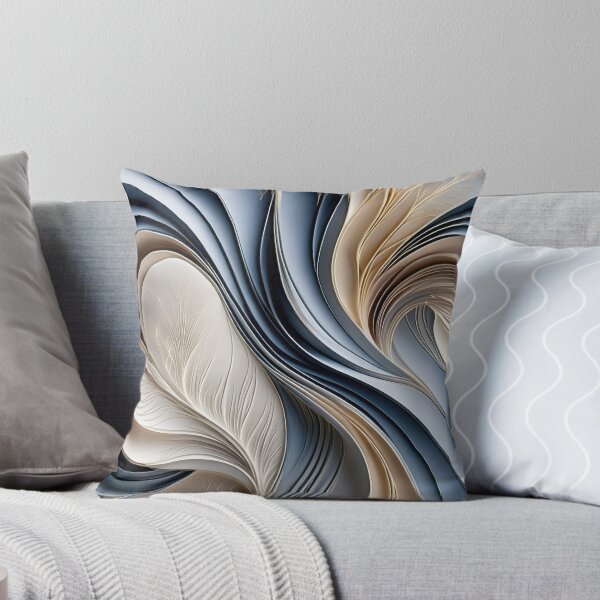 Golden Air - Soft Blue and Gold Flowing Abstract Throw Pillow