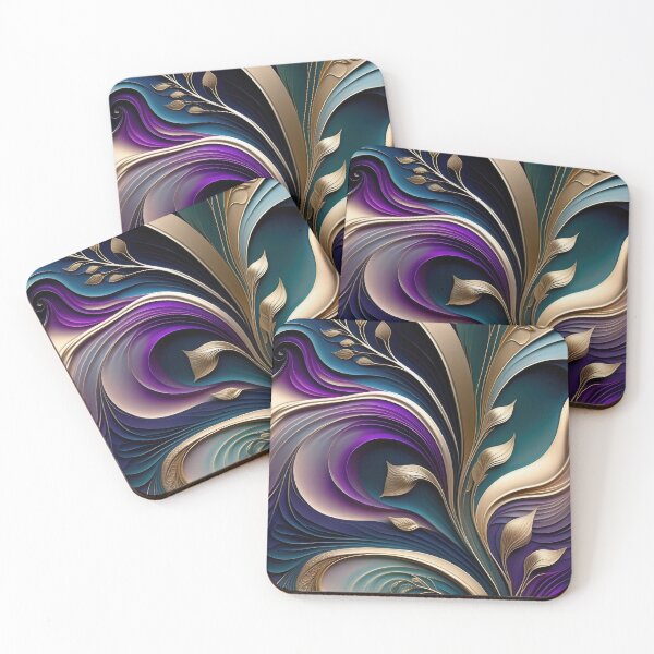 Item preview, Golden Bloom - Deep Purple and Teal Abstract Floral Art designed and sold by FutureImaging.