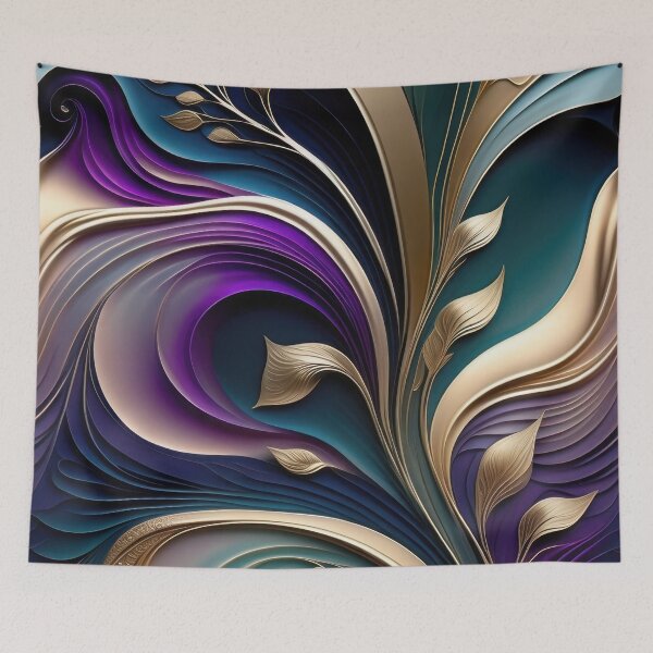 Item preview, Golden Bloom - Deep Purple and Teal Abstract Floral Art designed and sold by FutureImaging.