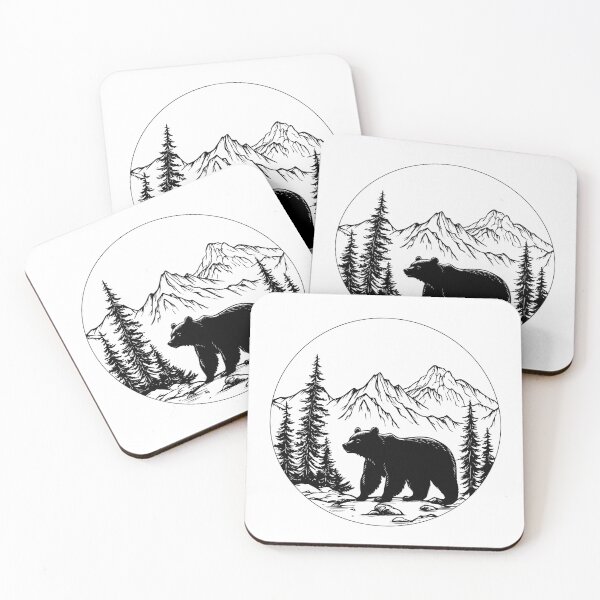 Item preview, Minimalist Mountain and Bear Line Art, National Park designed and sold by PandaKunst.