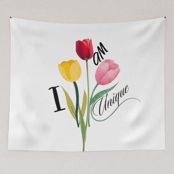 Item preview, I Am Unique Minimalistic Inspirational Floral Quote Art designed and sold by cosmiccircles01.