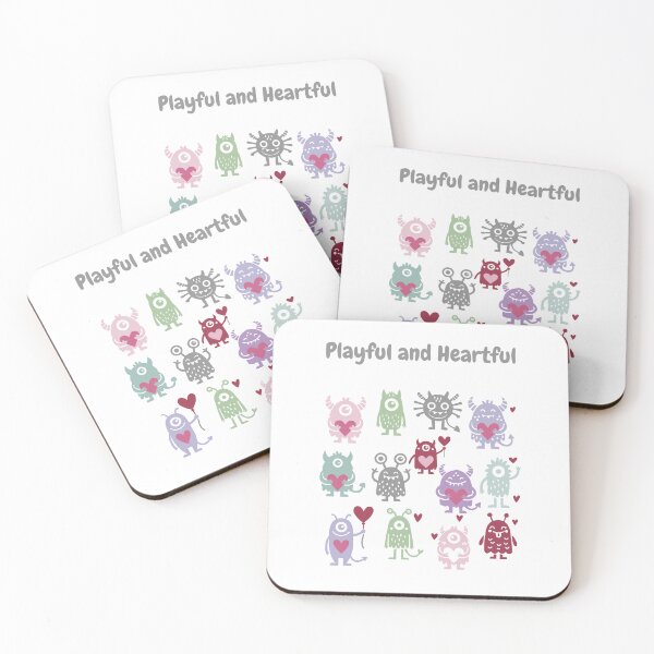 Item preview, Playful and Heartful Cute Monster Pattern on Soft Gray Background designed and sold by IraNiva.