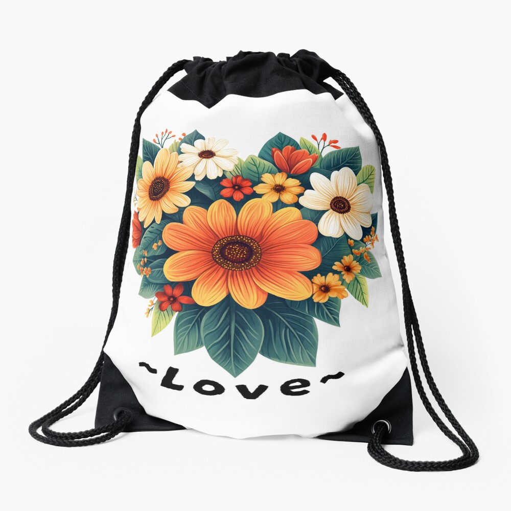 Drawstring Bag - Lovely Hearth Shaped Flower Arrangement, Colorful Flowers