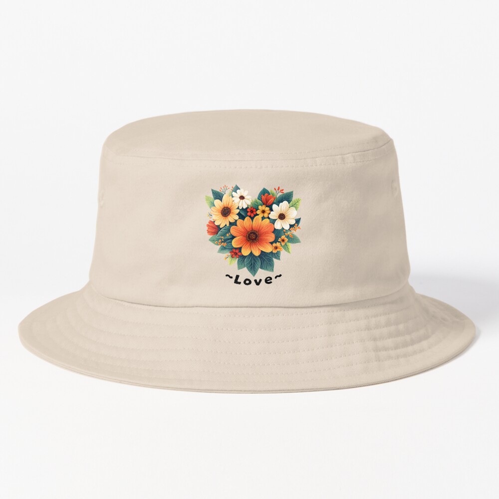 Bucket Hat: Lovely Heart-Shaped Floral Arrangement