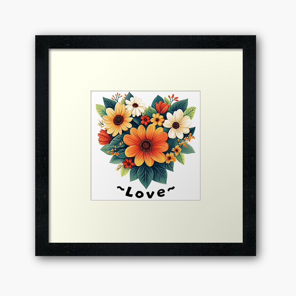 Framed Art Print: Lovely Heart Shaped Flower Arrangement Colorful Flowers