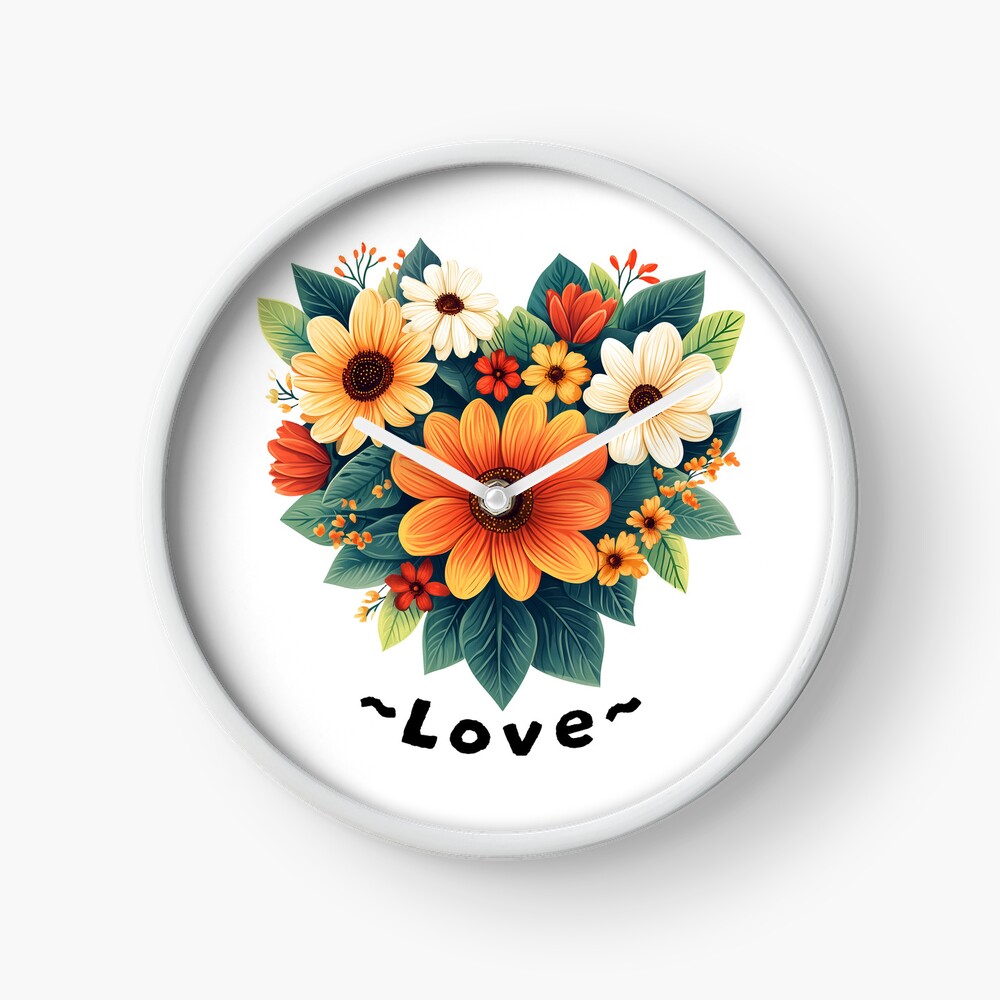 Clock: Heart-Shaped Floral Arrangement