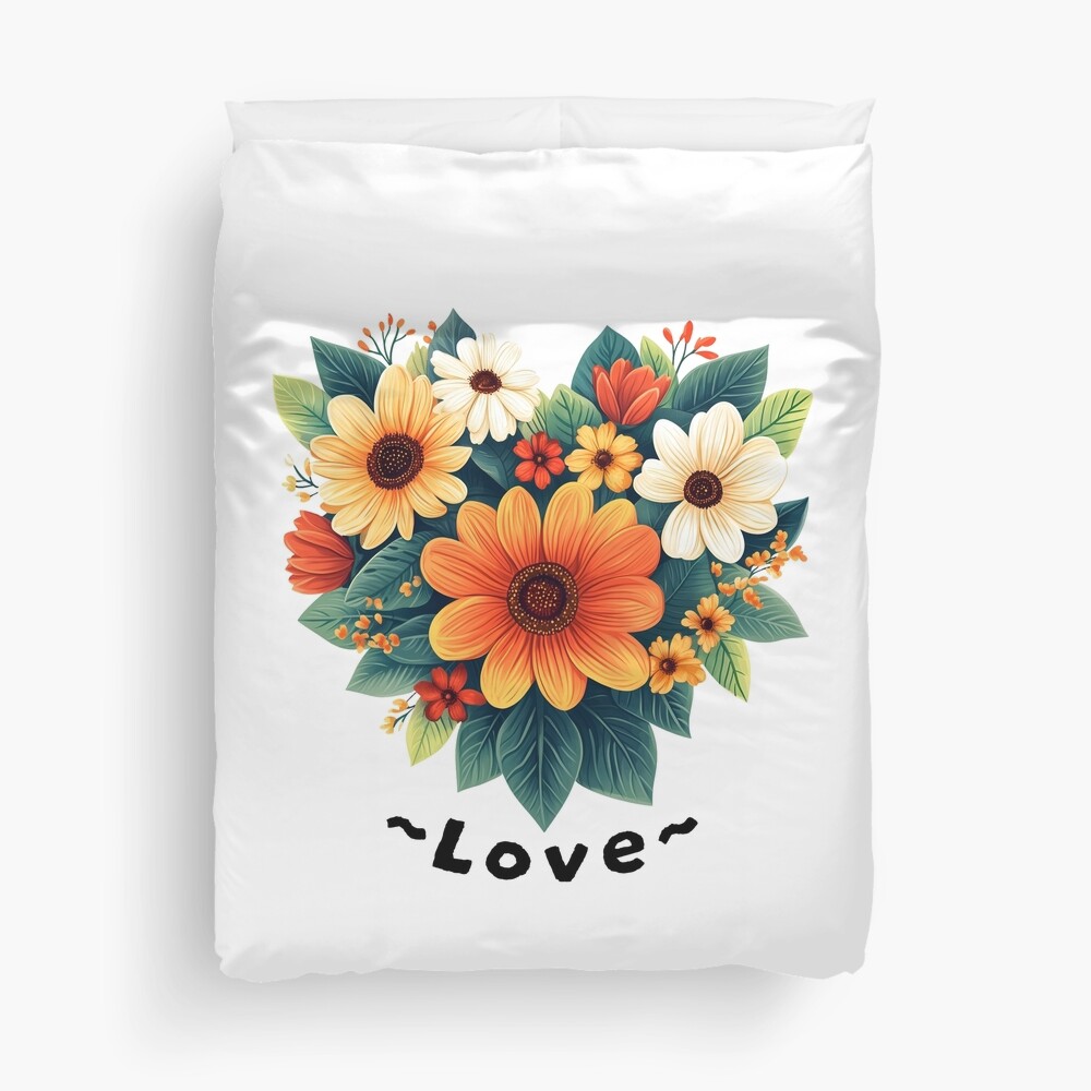 Duvet Cover Lovely Hearth Shaped Flower Arrangment Colorful Flowers
