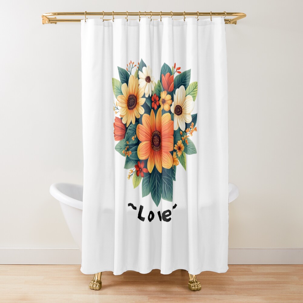 Shower Curtain Lovely Hearth Shaped Flower Arrangment Colorful Flowers Shower Curtain