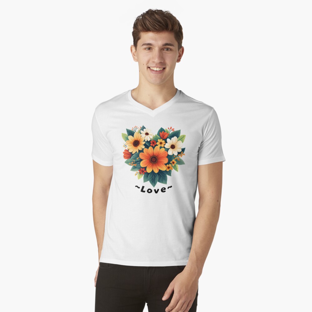 Heart-Shaped Floral Arrangement V-Neck