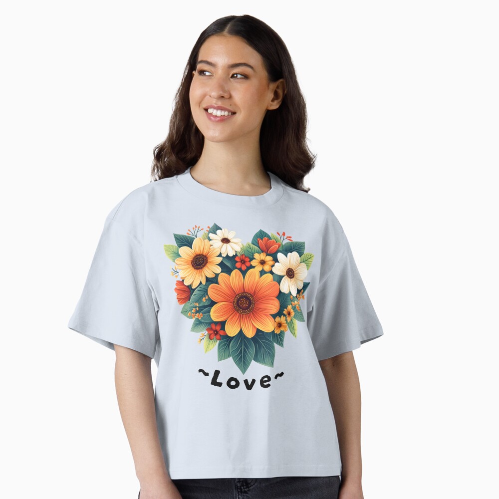 Boxy T-Shirt Lovely Hearth Shaped Flower Arrangment Colorful Flowers Boxy T-Shirt