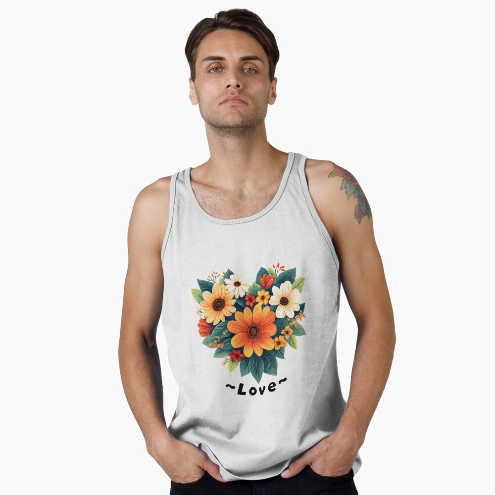 Tank Top - Lovely Hearth Shaped Flower Arrangement, Colorful Flowers