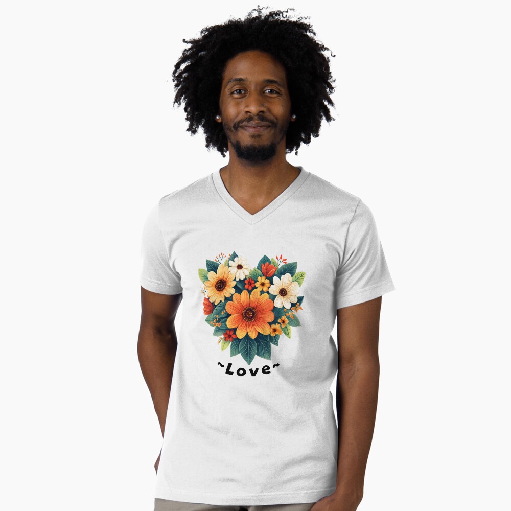 Lovely Heart-Shaped Flower Arrangement V-Neck Tee