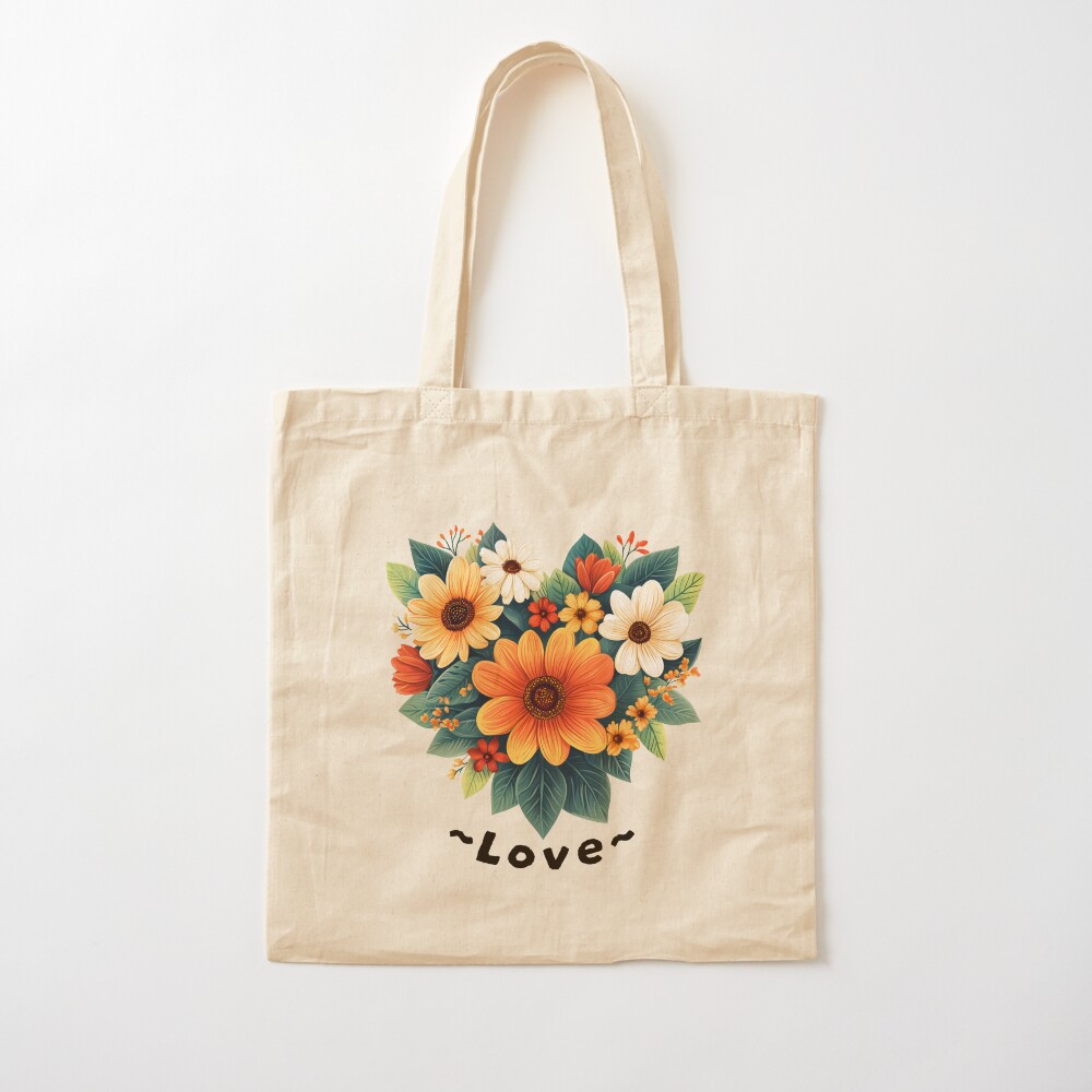 Cotton Tote Bag: Heart-Shaped Floral Arrangement