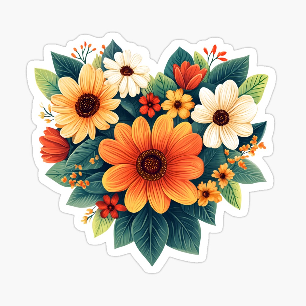 Glossy Sticker: Heart-Shaped Floral Arrangement