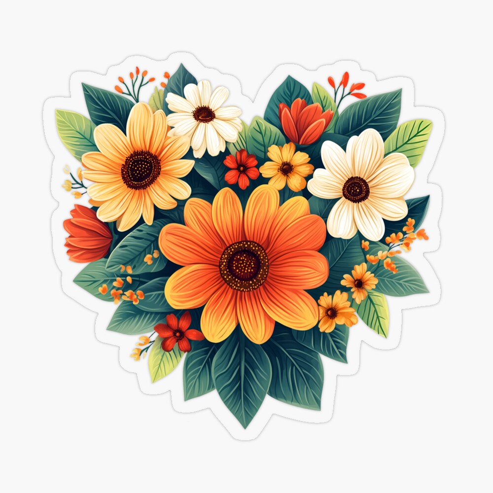 Lovely Hearth Shaped Flower Arrangement - Colorful Flowers Transparent Sticker
