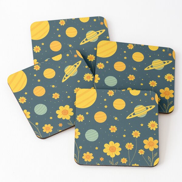 Item preview, Cute Yellow Retro Space Pattern with Planets and Flowers designed and sold by hjian8219.