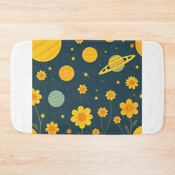 Item preview, Cute Yellow Retro Space Pattern with Planets and Flowers designed and sold by hjian8219.