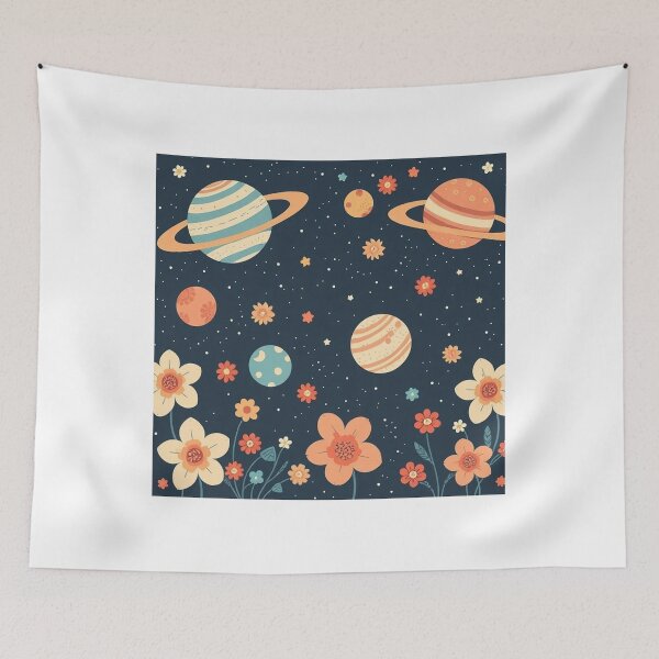 Item preview, Cute Yellow Retro Space Pattern with Planets and Flowers designed and sold by hjian8219.