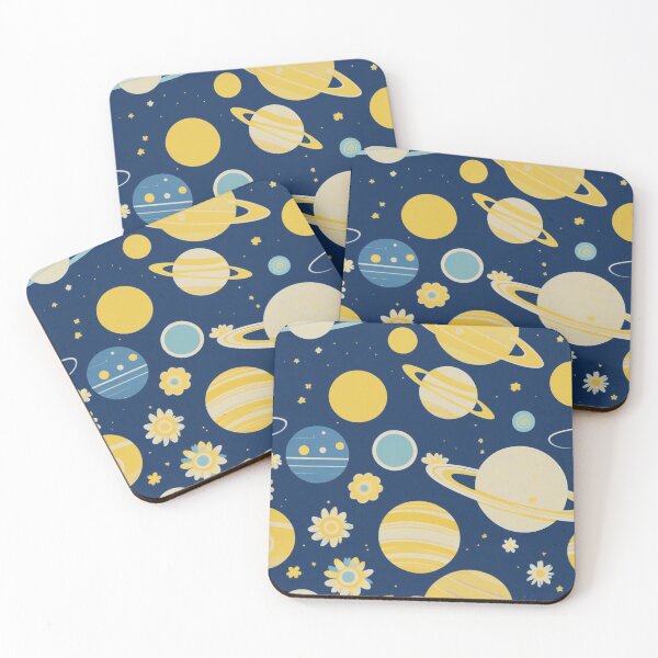 Item preview, Cute Yellow Retro Space Pattern with Planets and Flowers designed and sold by hjian8219.