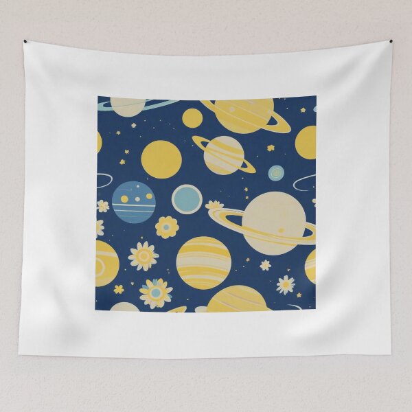 Item preview, Cute Yellow Retro Space Pattern with Planets and Flowers designed and sold by hjian8219.