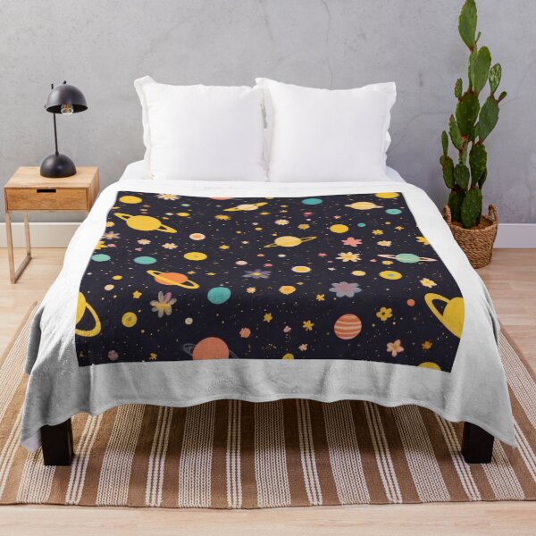 Item preview, Cute Yellow Retro Space Pattern with Planets and Flowers designed and sold by hjian8219.