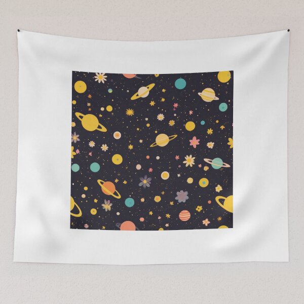 Item preview, Cute Yellow Retro Space Pattern with Planets and Flowers designed and sold by hjian8219.