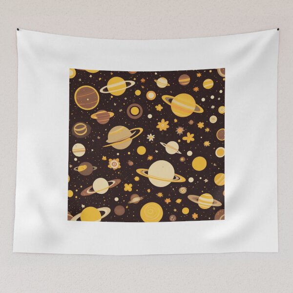 Item preview, Cute Yellow Retro Space Pattern with Planets and Flowers designed and sold by hjian8219.