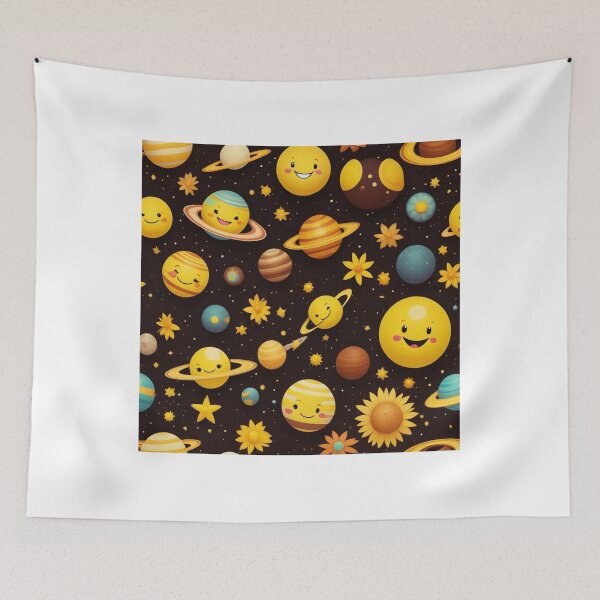 Item preview, Cute Yellow Retro Space Pattern with Planets and Flowers designed and sold by hjian8219.
