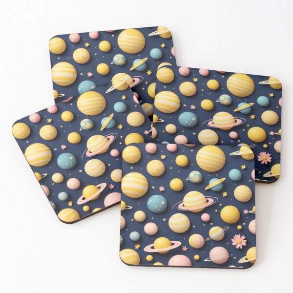 Item preview, Cute Yellow Retro Space Pattern with Planets and Flowers designed and sold by hjian8219.