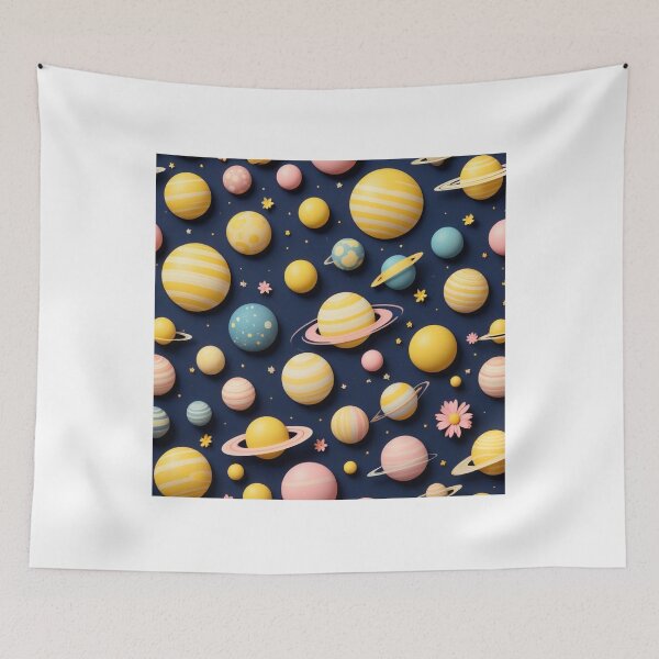 Item preview, Cute Yellow Retro Space Pattern with Planets and Flowers designed and sold by hjian8219.