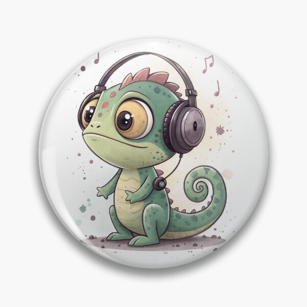 Item preview, Cool kawaii Chameleon wearing headphones designed and sold by glenwith1na.