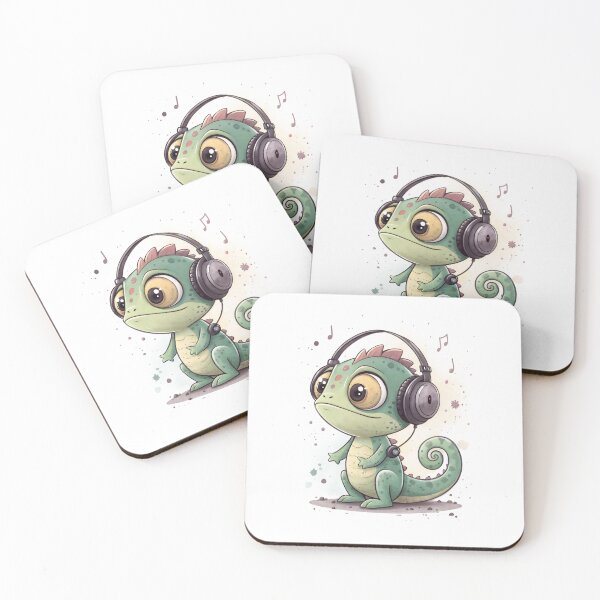 Item preview, Cool kawaii Chameleon wearing headphones designed and sold by glenwith1na.