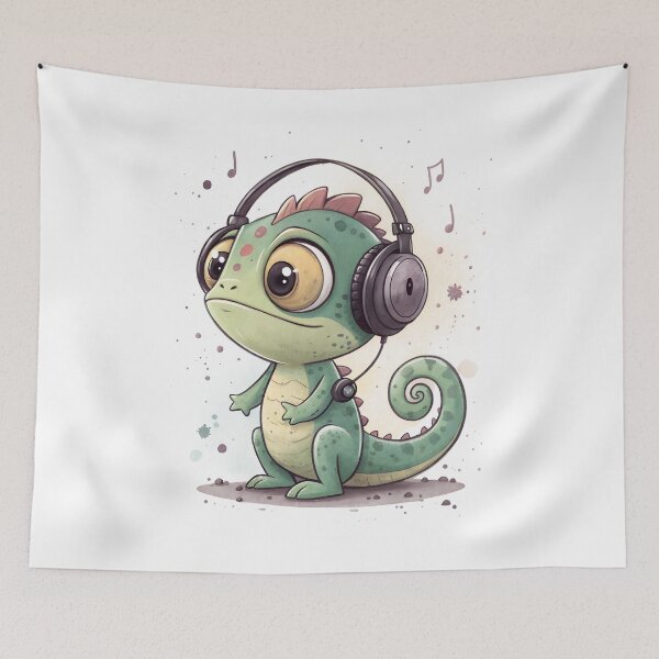 Item preview, Cool kawaii Chameleon wearing headphones designed and sold by glenwith1na.