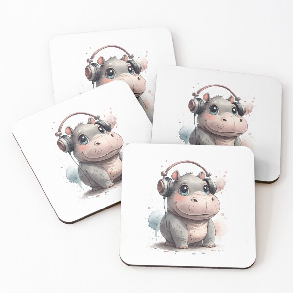 Item preview, Cool kawaii Hippo wearing headphones designed and sold by glenwith1na.
