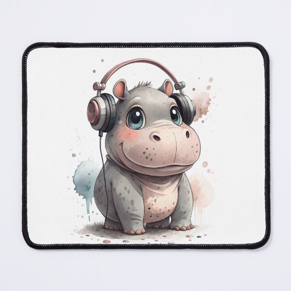 Item preview, Cool kawaii Hippo wearing headphones designed and sold by glenwith1na.