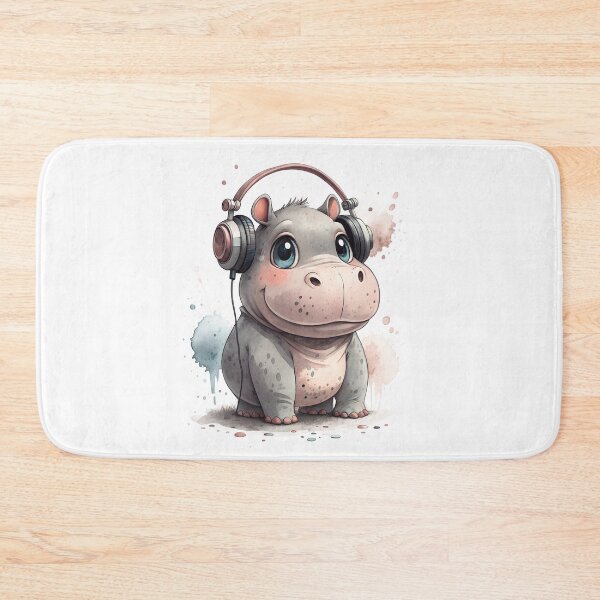 Item preview, Cool kawaii Hippo wearing headphones designed and sold by glenwith1na.