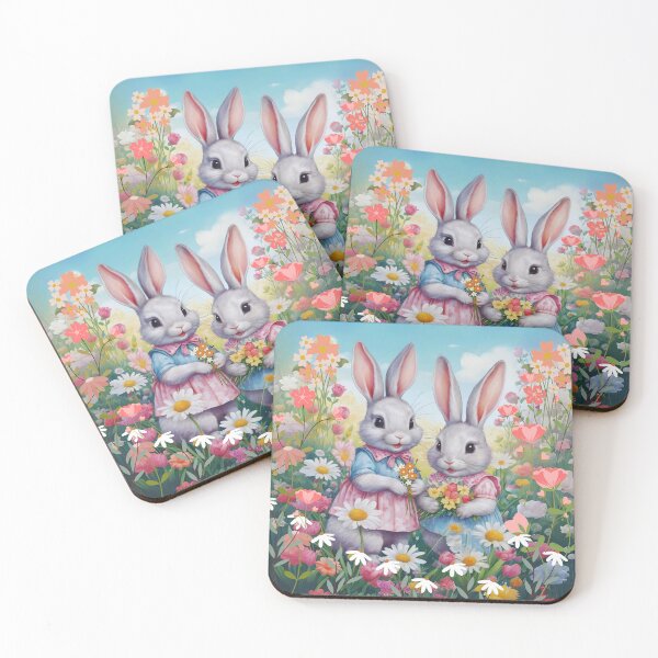 Item preview, Rabbits Gathering Flowers in the Meadow designed and sold by Ciervo Primavera.