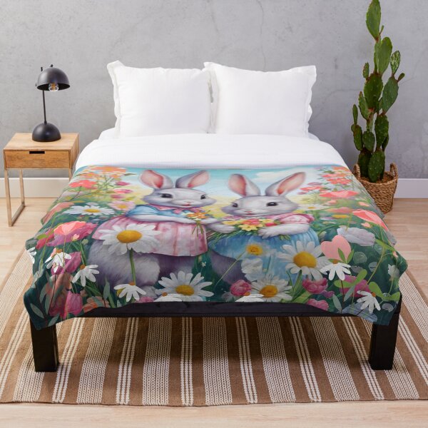 Item preview, Rabbits Gathering Flowers in the Meadow designed and sold by Ciervo Primavera.